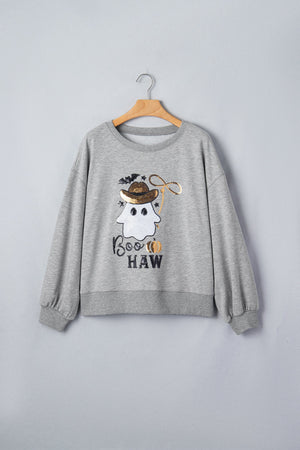 Halloween Western Ghost Sequin Graphic Long Sleeve Sweatshirt — view 2