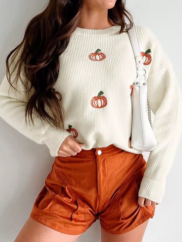 Halloween Pumpkin Embroidered Sweater