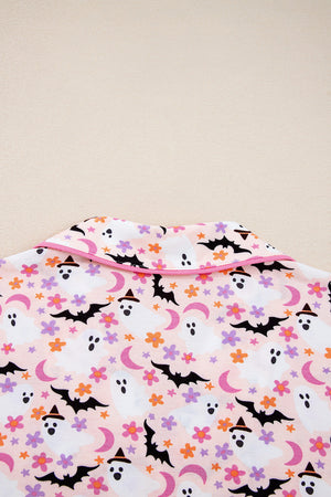 Pink Halloween Eve Haunted Honey Bat Print Pajama Set — view 2