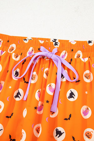 Orange Halloween Print Lapel Shirt Long 2pcs Pajama Set — view 10