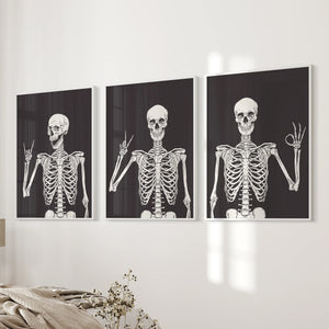 Halloween Skeleton Wall Art Set. 3 Piece Black Gothic Prints — view 9