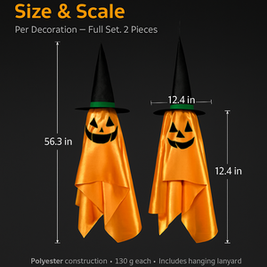 Hanging Ghosts with Wizard Hat - 2 Pack Halloween Decor — view 3