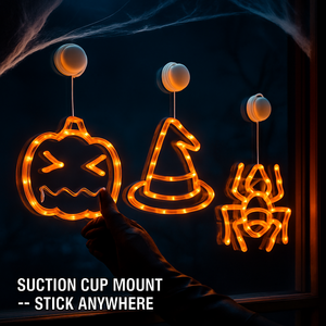 Halloween Window Light Trio: Spider, Witch Hat & Pumpkin — view 2