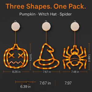 Halloween Window Light Trio: Spider, Witch Hat & Pumpkin — view 3