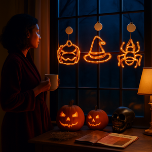 Halloween Window Light Trio: Spider, Witch Hat & Pumpkin — view 8