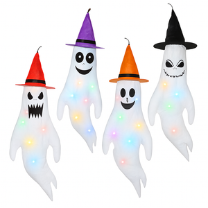 Halloween Ghost Windsocks with Witch Hats and LED Lights — view 1