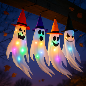 Halloween Ghost Windsocks with Witch Hats and LED Lights — view 2