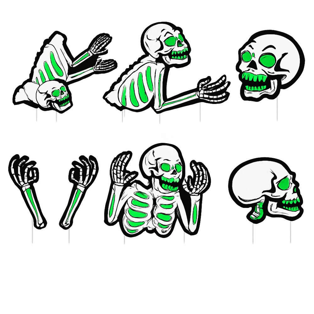 Halloween Skeleton Yard Sign Set - Glow in Dark Lawn Decor
