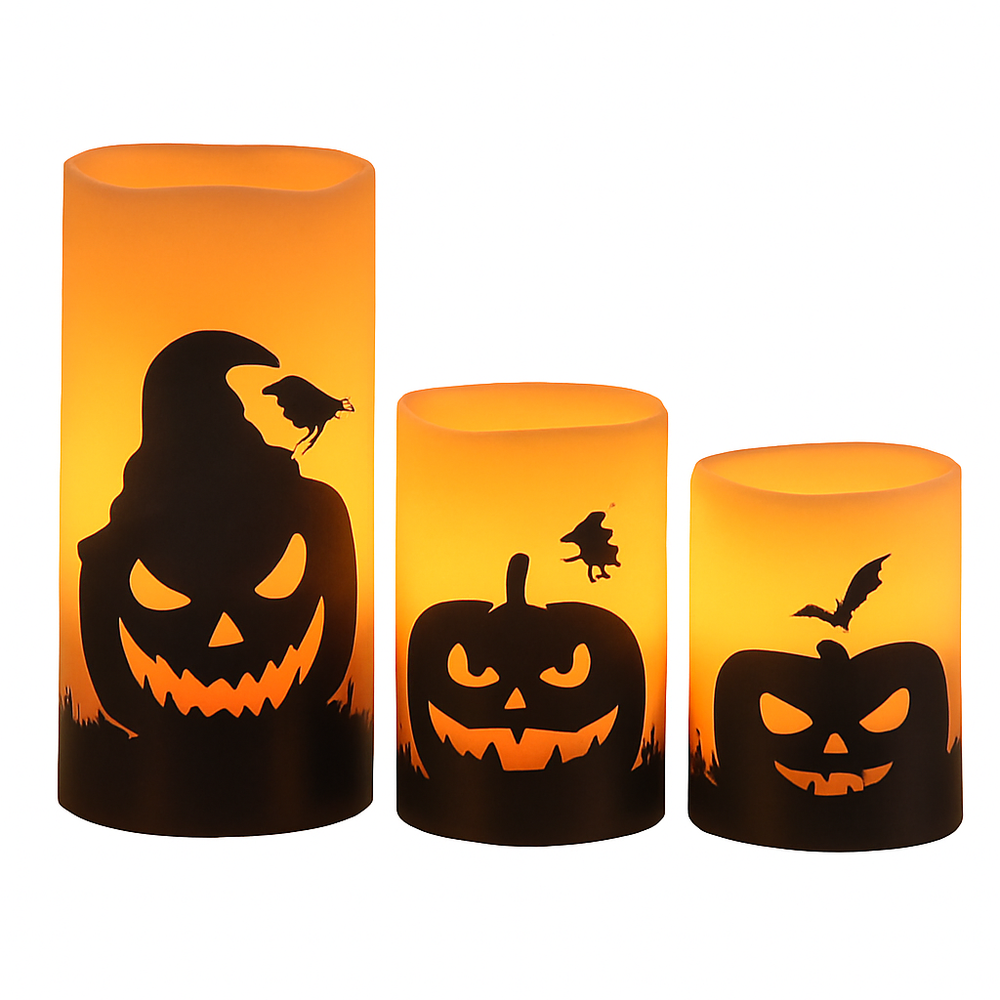 Halloween Flameless Candle Lamp 3-Pack with Timer