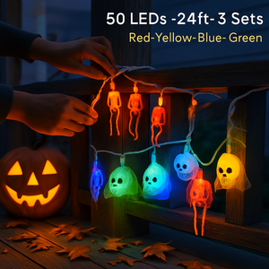 Halloween Skeleton Ghost String Lights with Gauze Skull — view 2
