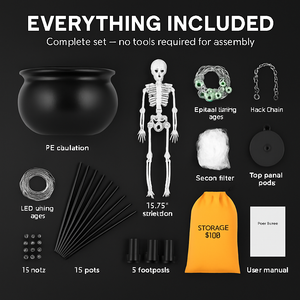 Halloween Large Witch Cauldron With 56.49” Tripod And Eyeball String Light Skeleton Halloween Outdoor Decoration For Porch Yard Patio Garden Living Ro — view 7