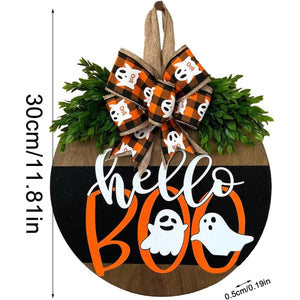 Halloween Round Wooden Board Front Door Decoration Wreath — view 5
