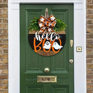 Halloween Round Wooden Board Front Door Decoration Wreath — view 4