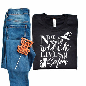 Halloween Tshirt, Not Every Witch Lives in Salem with Cat T-shirt — view 1