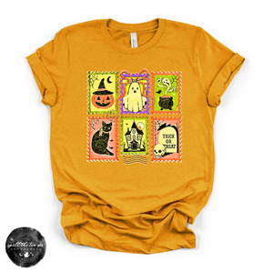 Halloween Stamps Tee | Vintage Spooky Postage Graphic T-Shirt — view 4