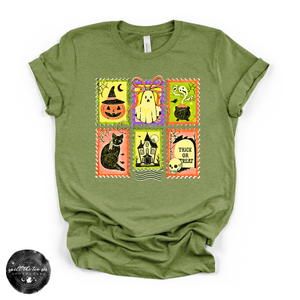 Halloween Stamps Tee | Vintage Spooky Postage Graphic T-Shirt — view 5