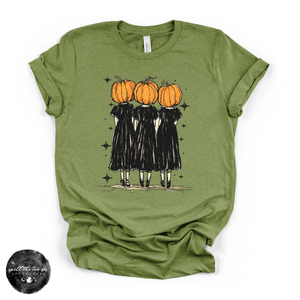 Pumpkin Heads Tee | Vintage Halloween Pumpkin People Graphic T-Shirt — view 3