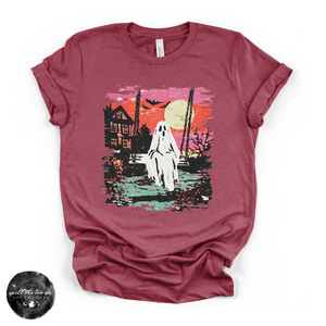 Ghost Sunset Tee | Retro Halloween Ghost Graphic T-Shirt — view 5