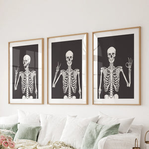 Halloween Skeleton Wall Art Set. 3 Piece Black Gothic Prints — view 11