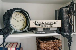 Halloween Signs | Halloween Tiered Tray Decor | Halloween Decor Wood Block | Wood Framed Miniature Sign | Old Eastwick Broom Co. Wood Sign — view 2
