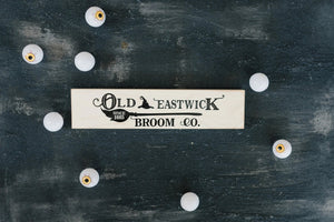 Halloween Signs | Halloween Tiered Tray Decor | Halloween Decor Wood Block | Wood Framed Miniature Sign | Old Eastwick Broom Co. Wood Sign — view 3