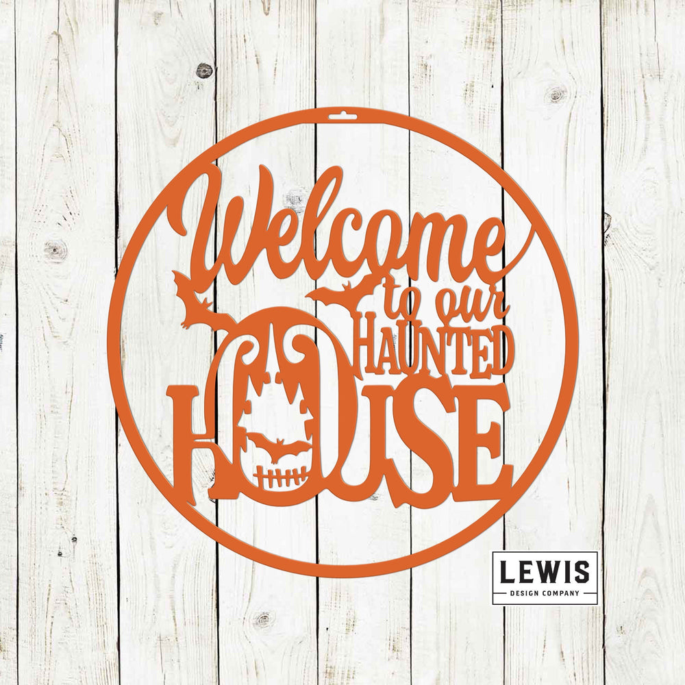 Welcome to Our Haunted House Metal Door Hanger | Halloween Decor