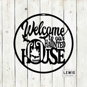 Welcome to Our Haunted House Metal Door Hanger | Halloween Decor — view 4