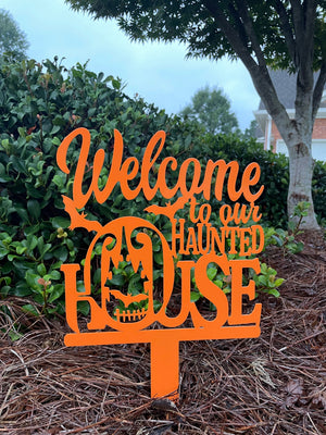 Welcome to Our Haunted House Stakes | Halloween Metal Yard Decor — view 2