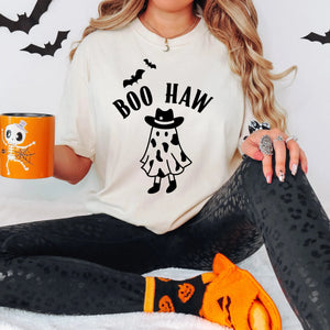 Boo Haw Cowgirl Retro Comfort Colors Halloween T-shirt — view 3