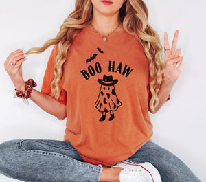 Boo Haw Cowgirl Retro Comfort Colors Halloween T-shirt — view 1