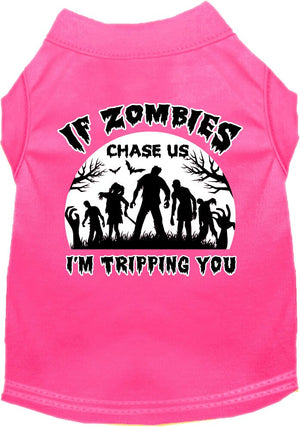 Halloween Pet Dog & Cat Shirt, "If Zombies Chase Us, I'm Tripping You" — view 7