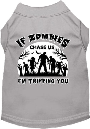 Halloween Pet Dog & Cat Shirt, "If Zombies Chase Us, I'm Tripping You" — view 2
