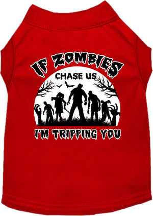 Halloween Pet Dog & Cat Shirt, "If Zombies Chase Us, I'm Tripping You" — view 4