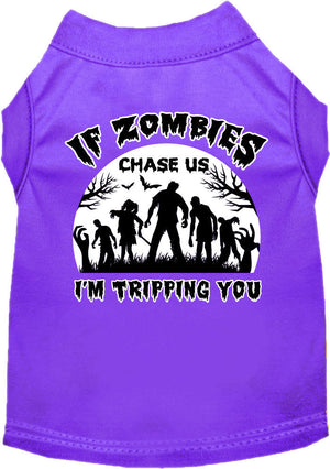 Halloween Pet Dog & Cat Shirt, "If Zombies Chase Us, I'm Tripping You" — view 3