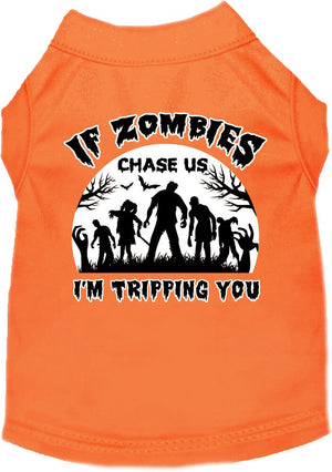 Halloween Pet Dog & Cat Shirt, "If Zombies Chase Us, I'm Tripping You" — view 1