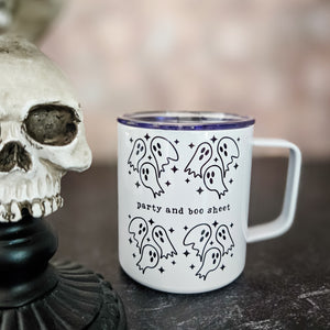 Party and Boo Sheet Halloween Travel Mug with Lid — view 4