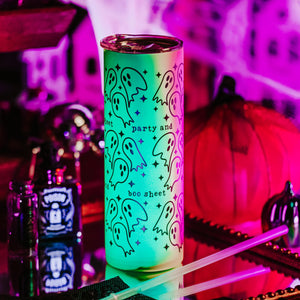 Party and Boo Sheet Funny Glow in the Dark Halloween Tumbler — view 3