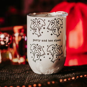 Party and Boo Sheet Halloween Ghosts Wine Tumbler — view 2