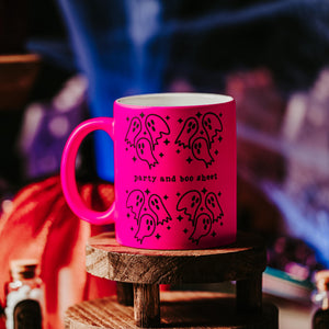 Party and Boo Sheet Pink or White Ghost Halloween Coffee Mug — view 3