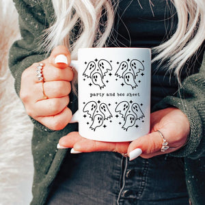 Party and Boo Sheet Pink or White Ghost Halloween Coffee Mug — view 2