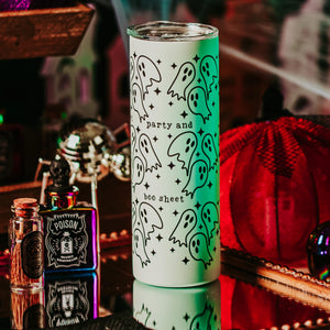 Party and Boo Sheet Funny Glow in the Dark Halloween Tumbler — view 2