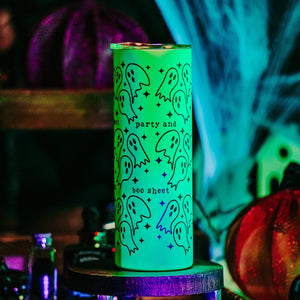 Party and Boo Sheet Funny Glow in the Dark Halloween Tumbler — view 1