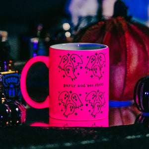 Party and Boo Sheet Pink or White Ghost Halloween Coffee Mug — view 1