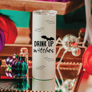 Drink Up Witches Funny Glow in the Dark Halloween Tumbler — view 2