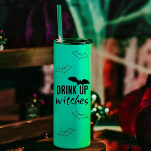 Drink Up Witches Funny Glow in the Dark Halloween Tumbler — view 1