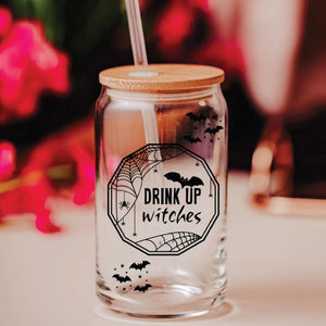 Drink Up Witches Halloween Glass Can Cup — view 2