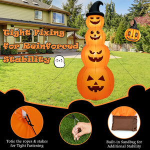 8 Feet Inflatable Halloween Pumpkins Stack with Built-in LED Lights — view 7