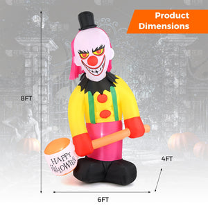 5.9 x 7.9 FT Inflatable Halloween Head Turning Clown with Hammer and Flashing Eyes — view 5