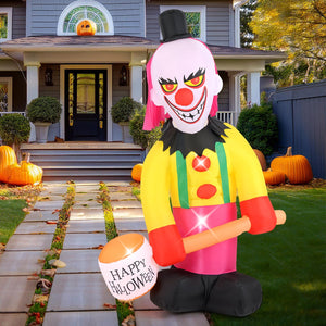 5.9 x 7.9 FT Inflatable Halloween Head Turning Clown with Hammer and Flashing Eyes — view 2