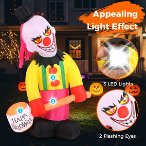 5.9 x 7.9 FT Inflatable Halloween Head Turning Clown with Hammer and Flashing Eyes — view 6